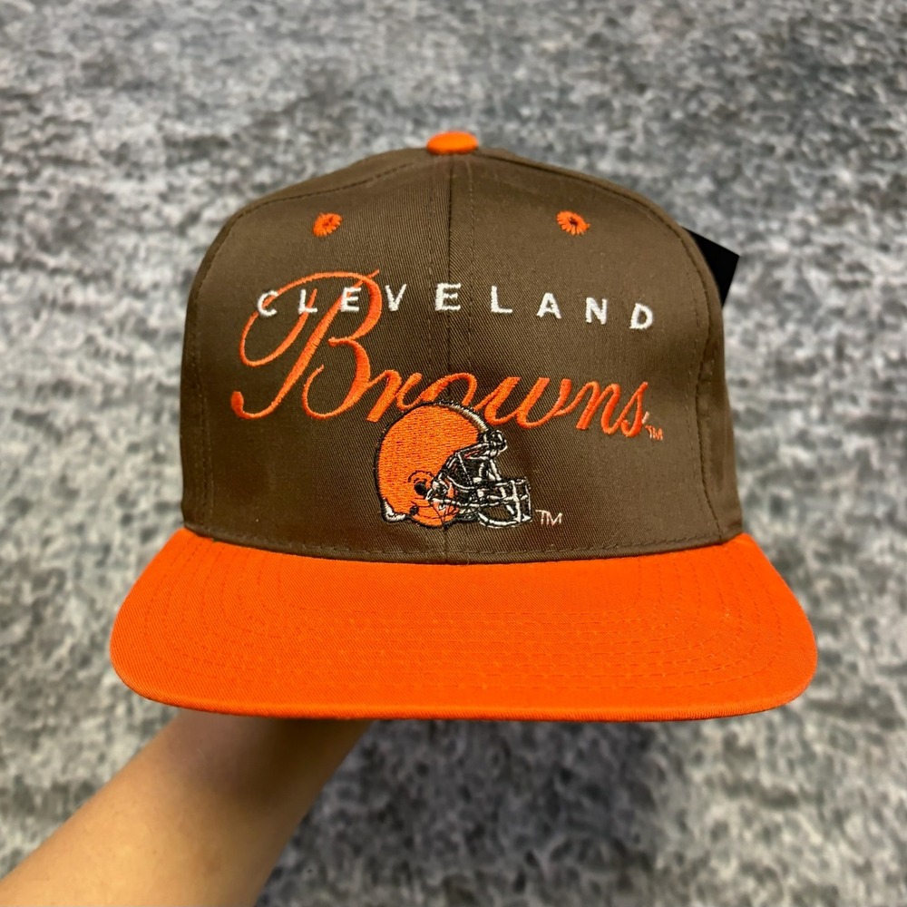 NWT Vintage 90s Cleveland Browns Drew Pearson Hat Snap Back NFL Brown Orange
